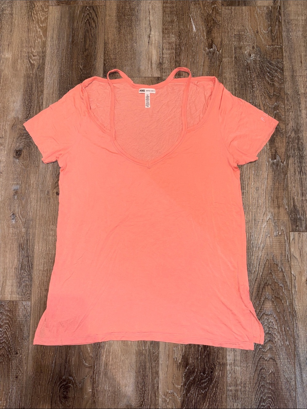 PINK Victoria's Secret Coral Scoop V-Neck Short Sleeve Tee